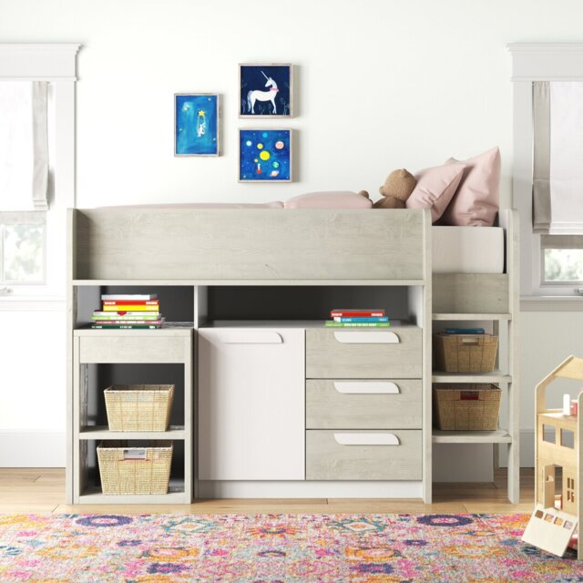 Loren European Single (90 x 200cm) 3 Drawer Mate's & Captain's Mid Sleeper Loft Bed Bed with Bookcase