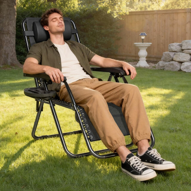 Zero Gravity Garden Recliner Chair Outdoor Sun Lounger Black