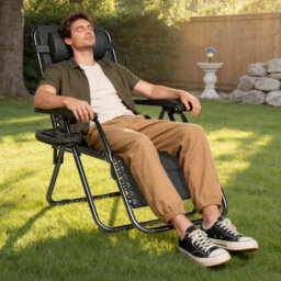 Zero Gravity Garden Recliner Chair Outdoor Sun Lounger Black