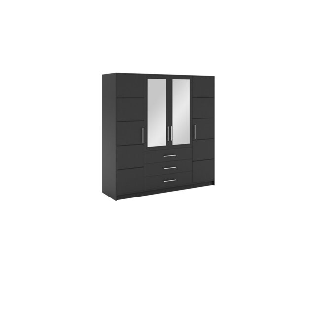 Biser 4-Door Wardrobe - Oak Wellington Finish with Dual Mirrors and Satin Silver Hardware
