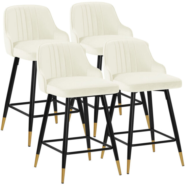 Swivel Velvet Upholstered Counter & Bar Stool With Solid Metal Frame