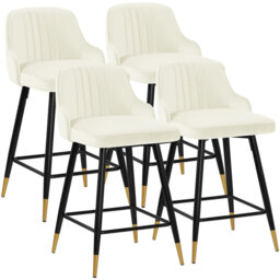 Swivel Velvet Upholstered Counter & Bar Stool With Solid Metal Frame