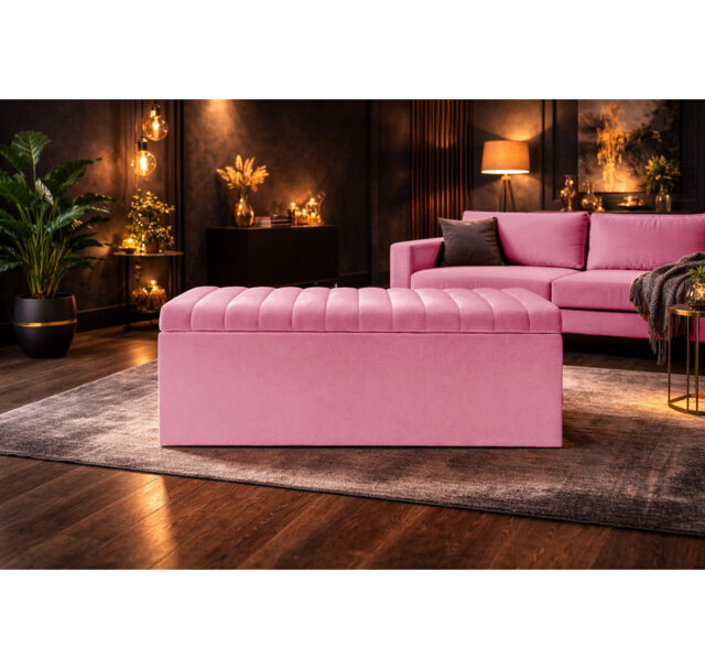 Royal Velvet Storage Ottoman Box with Hinged Lid - Lined Upholstered End of Bed Storage Bench - Soft Close Storage Seat - Made in UK