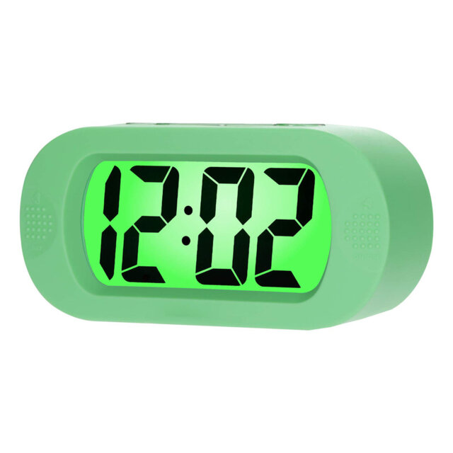 Green Battery-Powered Travel Alarm Clock with Ascending Sound & Nightlight