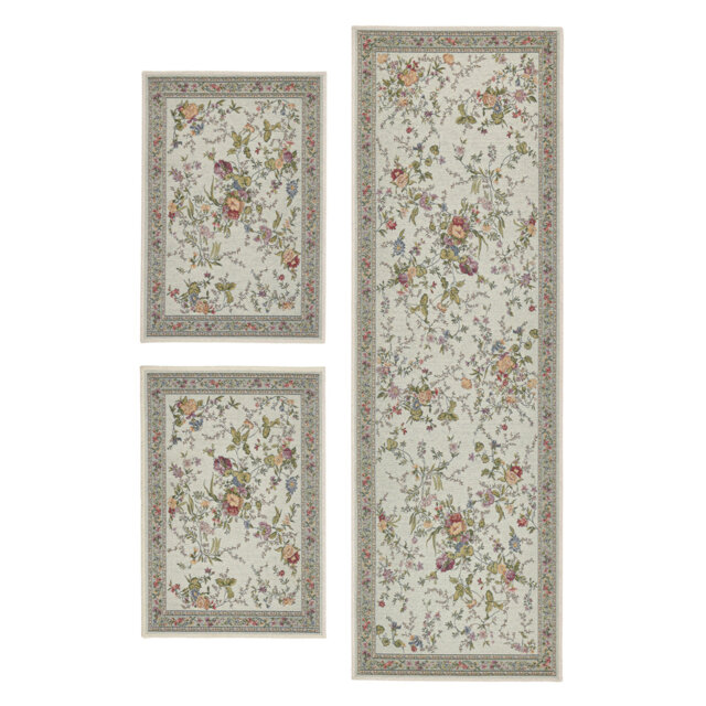 Runner Floral Machine Woven 2x 60cmx90cm, 1x 70cmx220cm Mint Area Rug Set