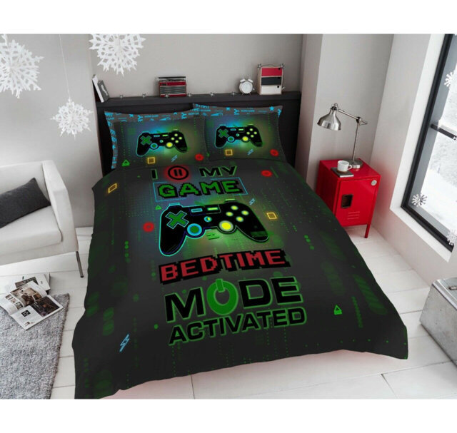 Gamer Themed Bedding Duvet Cover Set with Matching Pillowcases, Soft Polycotton Comfortable Bedding Set, Single Double King