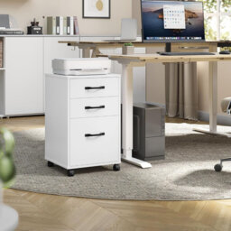 3 Drawers Filing Cabinet with Wheels, for A4, Letter Sized Documents, Adjustable Hanging Rail Cloud White