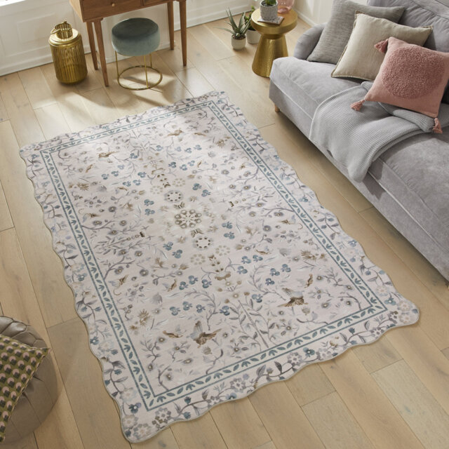 Floral Pink Washable/Stain Guarded Area Rug