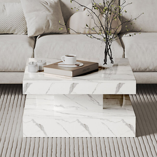 Charvez Square High Gloss LED Coffee Table with Open Storage