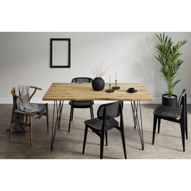 Marquand Oak Solid Wood Top Metal Base Dining Table