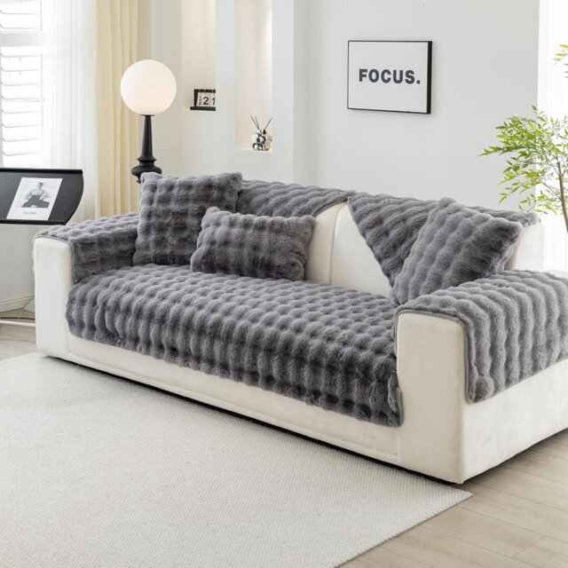 Soft Plush Sofa Cover - New Non-Slip Sofa Covers 1 2 3 Seater, Rabbit Faux Fur Couch Covers, Fluffy Couch Cover, Sofa Cover L Shape Furniture Protecto