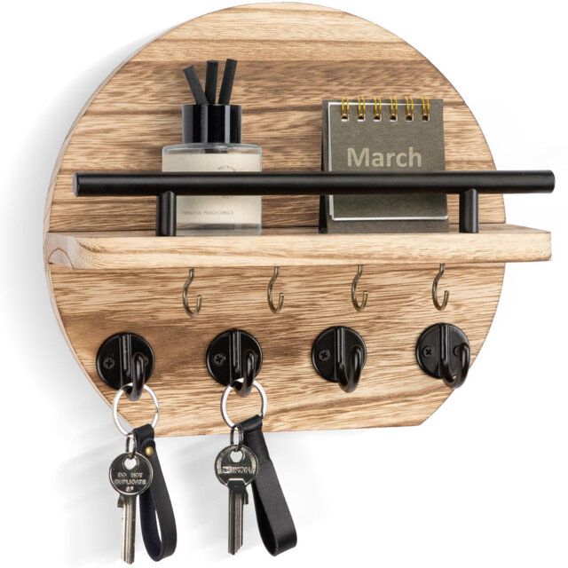 Manufactured Wood Wall Organizer with Key Hooks