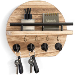 Manufactured Wood Wall Organizer with Key Hooks
