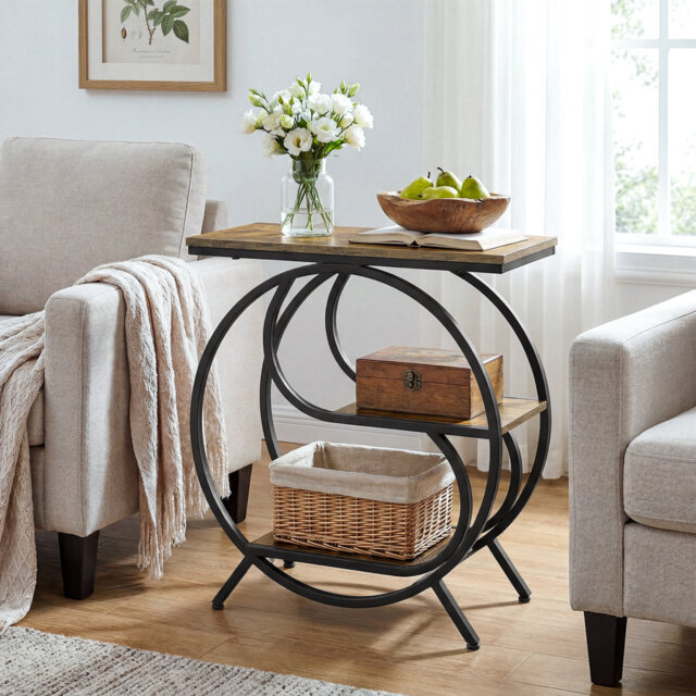 "23.62"" W Industrial 3-Tier End Side Table for Living Room, Small Rectangle Nightstand for Bedroom"