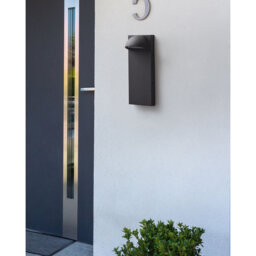 SAJUR Matte Black 28cm H Integrated LED Frosted Glass Outdoor Armed Sconce