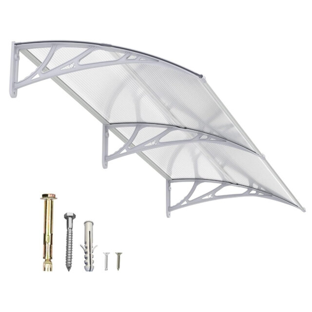 32 x 60 Inch Front Door Awning – Polycarbonate Overdoor Canopy with ABS Brackets, UV & Weather Protection for Window