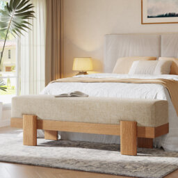 "55"" Upholstered Entryway Bench with Padded Seat, Shoe Bench for Bedroom or Living Room"