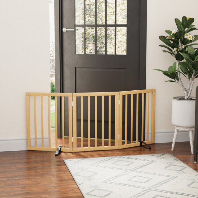 Freestanding Foldable Dog Gate Fully Assembled Dog Gates for Doorways Bamboo Dog Gates for The House 24-inch Tall Pet Gate, 3 Panels