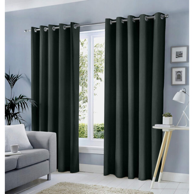 Blackout Eyelet Curtains Pair - Heavy Thermal Insulated Window Panels
