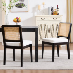 WAHSON Upholstered Seat Dining Chairs With Rattan Back Farmhouse Side Chair For Kitchen/Dining Room