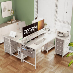 Yatendra L-Shaped Metal Base Writing Desk with Power Outlet