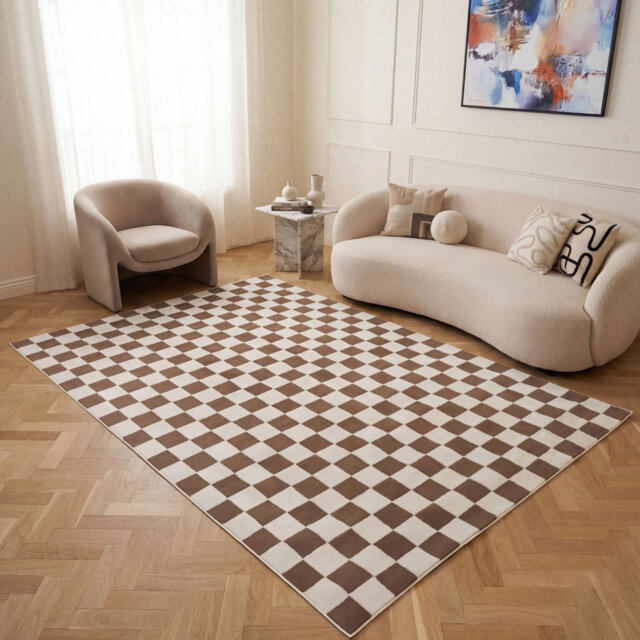 Loft Modern Checkerboard Living Room Area Rug and Runner Soft Pile