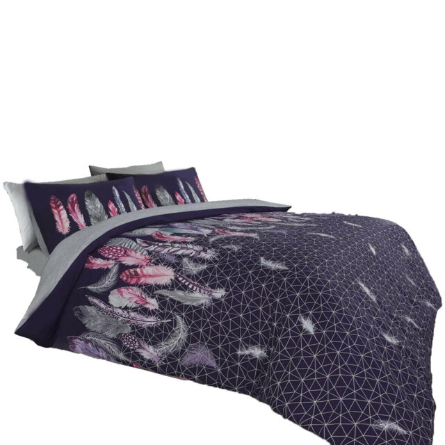 Modern Feather Design Duvet Cover Set with Matching Pillowcases - Polycotton Fabric Bedding