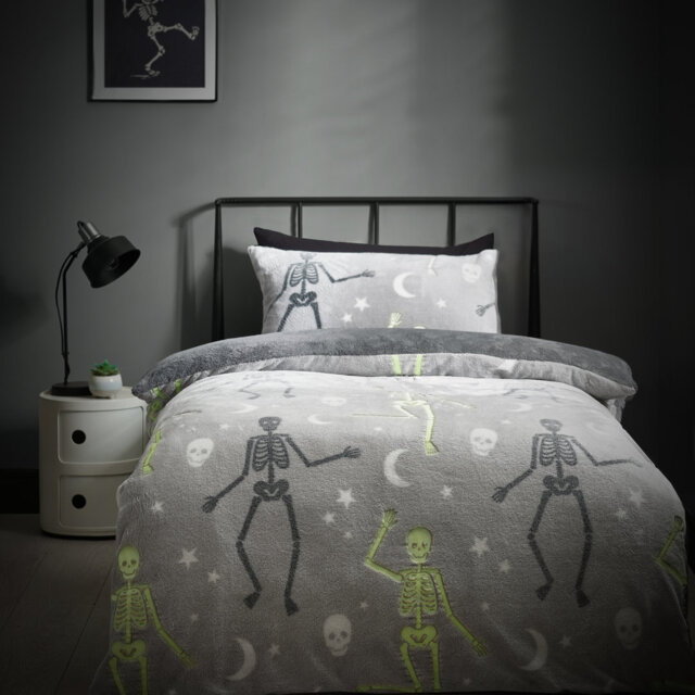 Skeleton Fleece Glow in the Dark Duvet Cover Set