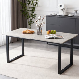 1.5m 6-Seater Scandinavian Grey Marble Look Dining Table – Warm & Cool Options, Angular U-Shape Metal Legs