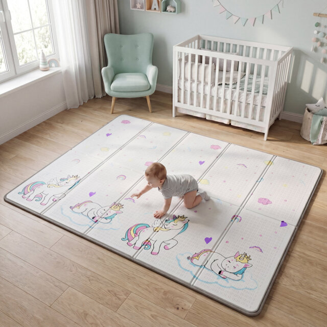 Double-sided Toddler Play Mat, Unicorn & Moon and Stars