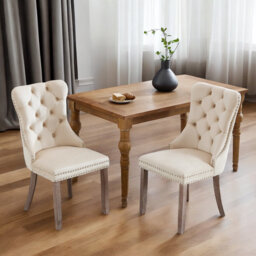 Miya Upholstered Velvet Dining Chair Button Tufted with Brushed Wood Legs Kitchen Lounge Chairs