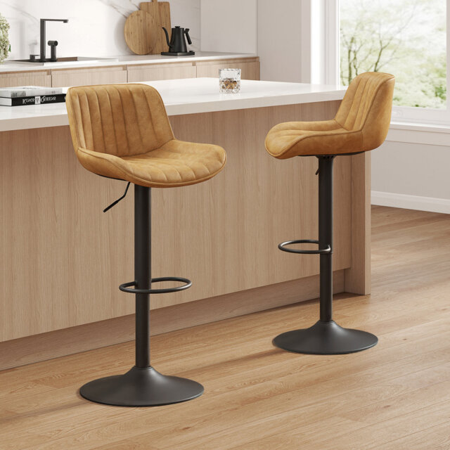 Swivel Upholstered Adjustable Height Counter Stool with Metal Frame