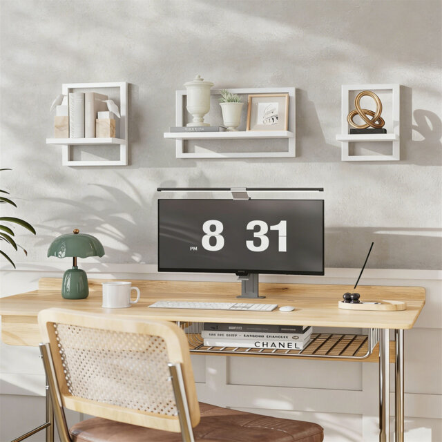 Set Of 3 Floating Wall Shelves, Hanging Storage & Display Racks, Square Bookcase For Living Room, Office, Bedroom, Bathroom & Kitchen