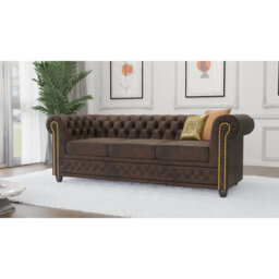 Chesterfield Friedrich 3 Seater Sofa Made of Vintage Look Microfibre with Solid Wood Legs