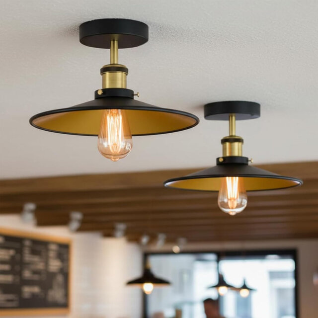 Black Inner Gold Pack Of 2 E27 Flush Fitting Ceiling Light With 22Cm Lampshade Easy Fit Metal Semi Flush Mount Lighting For Kitchen Hallway Living