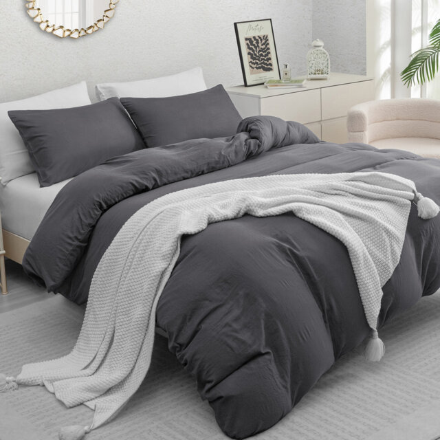 Microfiber Solid Colour Duvet Cover Set with Pillow Shams Included