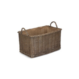 Small Rectangular Hessian Lined Wicker Storage Basket
