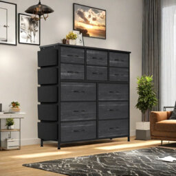 Dresser For Bedroom, Tall Storage Dresser With 12  Fabric Drawers And Side Pockets, Chests Of Drawers Organizer