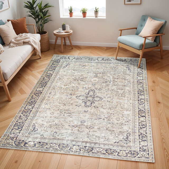Becki Owens x Surya Machine Washable Oriental Boho Warm Grey Khaki Area Rug