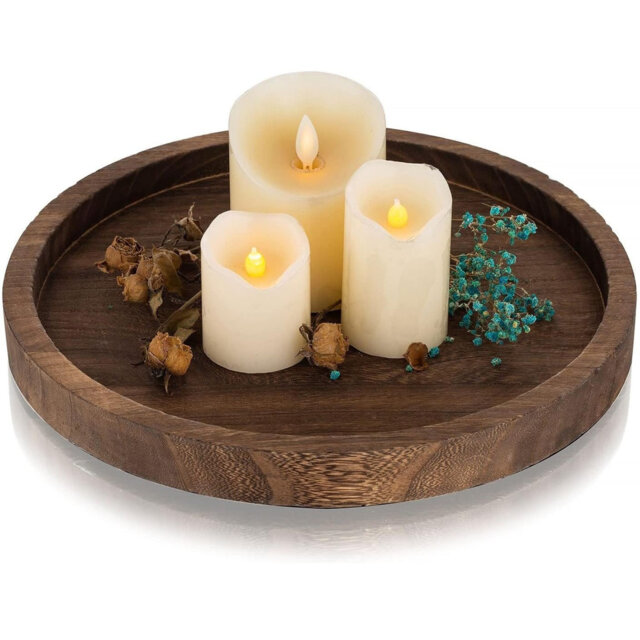 28 cm Rustic Natural Wood Candle Tray, Decorative Candle Holder for Coffee Table, Dining Table & Seasonal Centerpieces