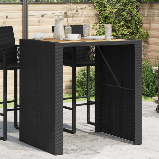 Lesbury Garden Bar Table with Acacia Wood Top Poly Rattan