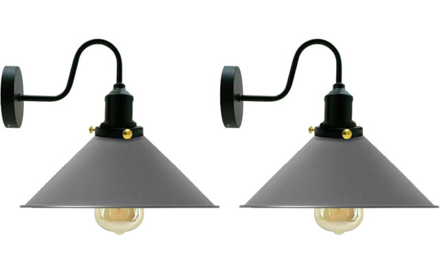 Vintage Wall Sconce Metal Shade E27 Industrial Wall Mount Lights Adjustable Cone Shade Easy Fit Wall Lamps Fixtures for Living Room 2 Pack