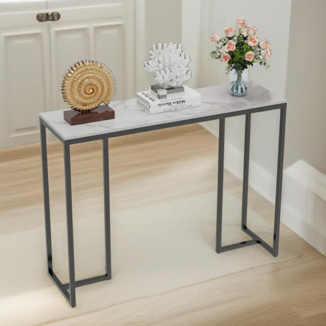 Marble Console Table Hallway Entryway Furniture With 3 Legs White And Black