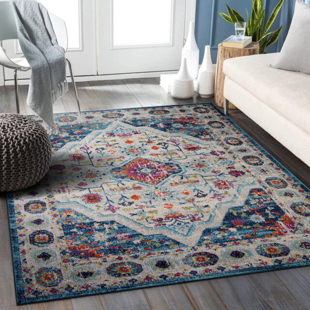 Soft Medium Pile Area Rugs Living Room Carpet Pad Oriental Vintage Rug Non Slip Entryway Rug 7657