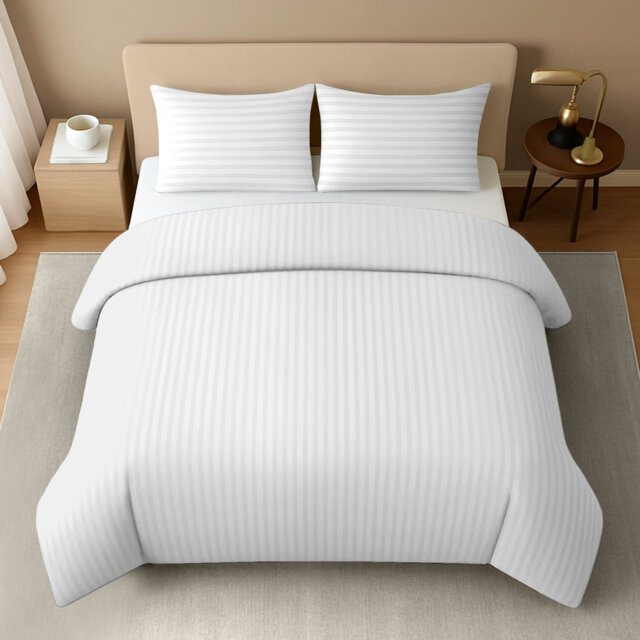Luxury Embossed Stripe Microfibre Duvet Cover Set Easy Care with Zipper Closure