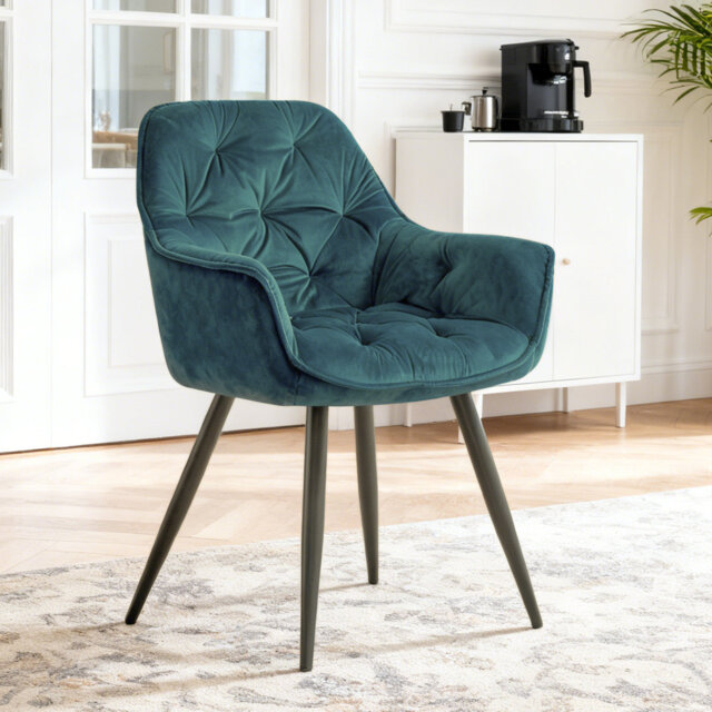 Irie Single Velvet Upholstered Dining Chair with Arm