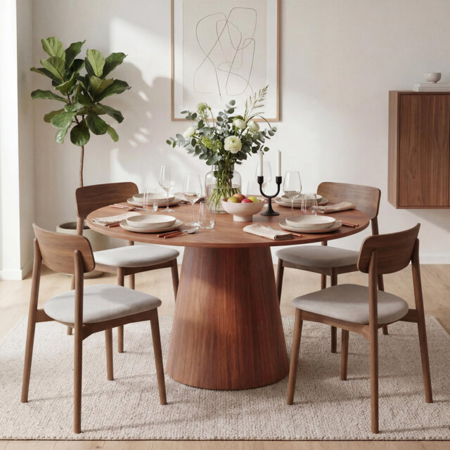 "Modern Farmhouse Round Dining Table for 4-6 – 43"" Wooden Pedestal Table – Space-Saving, Sturdy, Easy Assembly – For Kitchen, Dining, or Living Room"