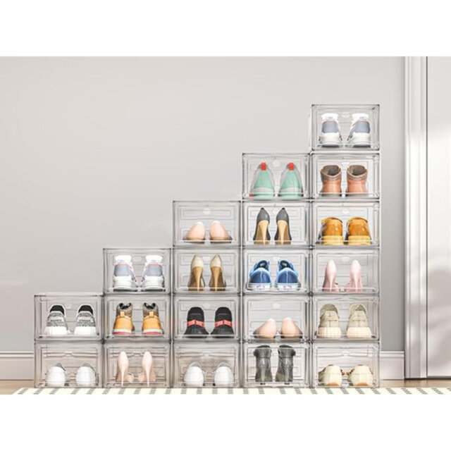 Shoe Storage Box, 6 Pcs Shoe Storage Plastic Stackable, Clear Shoe Box, Foldable Shoe Storage Organiser. Sneaker Display Case, Shoe Box With Magnetic