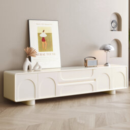 200cm Cream White TV Stand with Drawers and Cabinets, Low Profile Media Unit for TVs up to 65 Inch