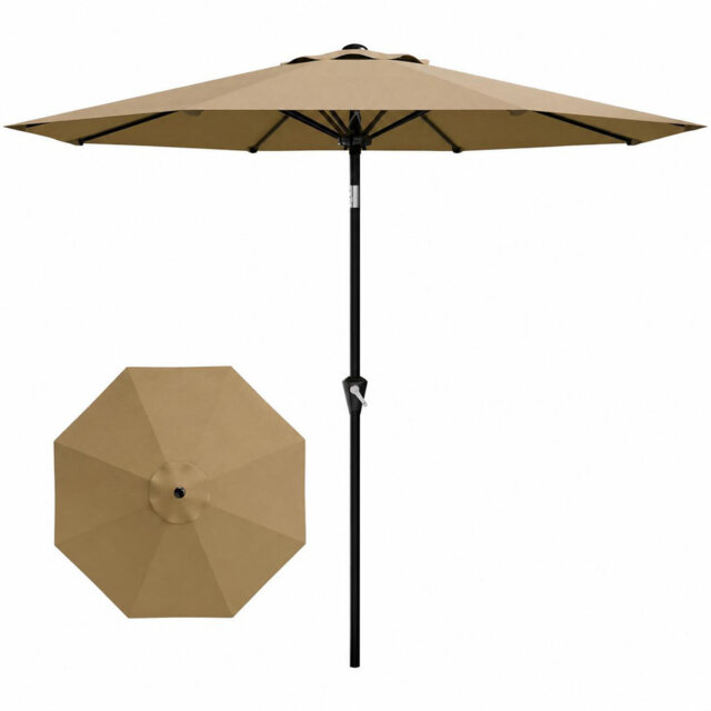 3M Garden Parasol Umbrella with Protective Cover, Metal Frame, Hand Crank and Tilt Function, 8 Ribs